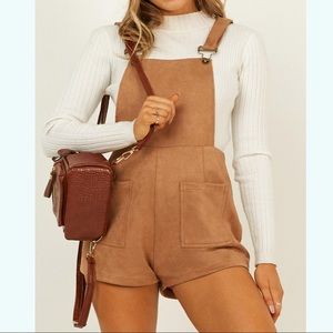 Almost Mine Playsuit In Tan Suedette